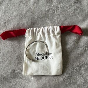 Alexander McQueen Silver Bracelet with Red Ribbon Pouch